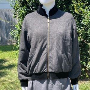 ST John Sport Grey Black Velvet Trim Luxury Bomber Jacket